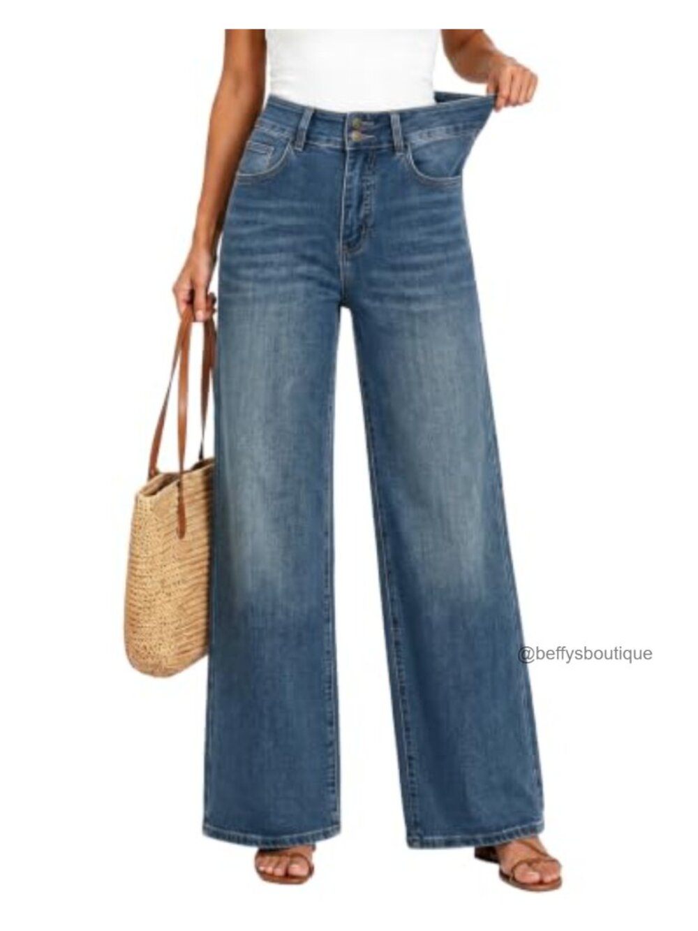 High Waisted Wide Leg Jeans Stretchy Baggy Pants Comfortable Fit